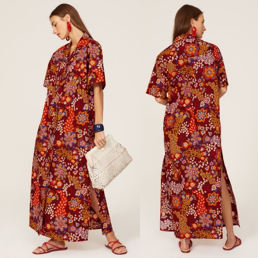 LA DoubleJ Red and Orange Floral Maxi Dress